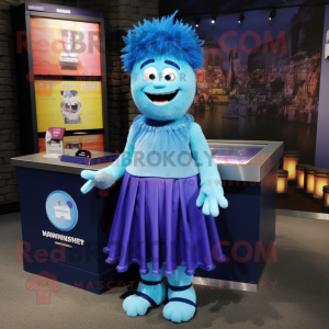 Blue Frankenstein mascot costume character dressed with a Maxi Skirt and Keychains