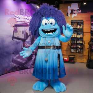 Blue Frankenstein mascot costume character dressed with a Maxi Skirt and Keychains