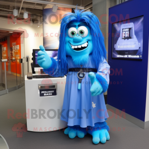 Blue Frankenstein mascot costume character dressed with a Maxi Skirt and Keychains