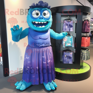 Blue Frankenstein mascot costume character dressed with a Maxi Skirt and Keychains