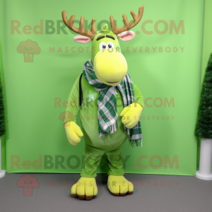 Lime Green Elk mascot costume character dressed with a Flannel Shirt and Scarf clips