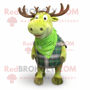 Lime Green Elk mascot costume character dressed with a Flannel Shirt and Scarf clips