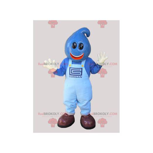 Blue snowman mascot with the head in the shape of a drop -