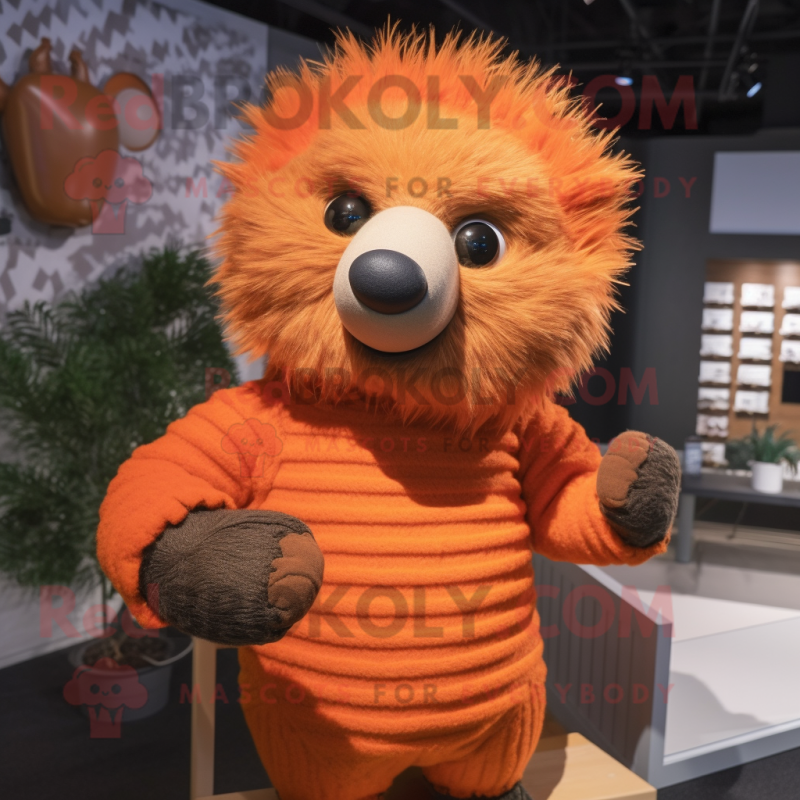 Orange Porcupine mascot costume character dressed with a Sweater and Mittens Orange Porcupine mascot costume character dressed with a Sweater and Mittens