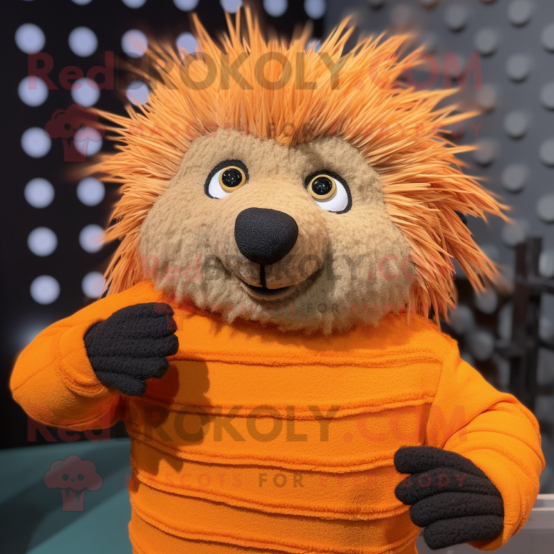 Orange Porcupine mascot costume character dressed with a Sweater and Mittens Orange Porcupine mascot costume character dressed with a Sweater and Mittens