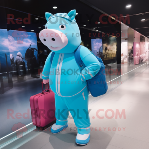 Cyan Pig mascotte kostuum...