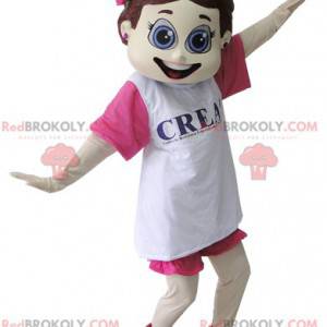 Coquette girl mascot dressed in pink and white - Redbrokoly.com