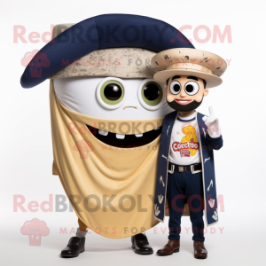 Navy Tacos mascot costume character dressed with a Oxford Shirt and Shawls