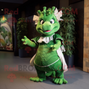 Forest Green Dragon mascot costume character dressed with a Skirt and Cummerbunds
