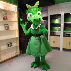 Forest Green Dragon mascot costume character dressed with a Skirt and Cummerbunds