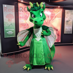 Forest Green Dragon mascot costume character dressed with a Skirt and Cummerbunds