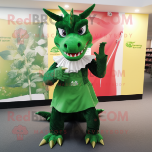 Forest Green Dragon mascot costume character dressed with a Skirt and Cummerbunds