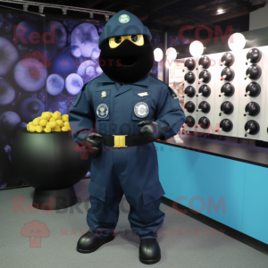 Navy Grenade mascot costume character dressed with a Jumpsuit and Earrings