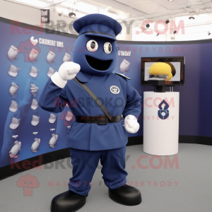 Navy Grenade mascot costume character dressed with a Jumpsuit and Earrings