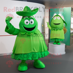 Green Goulash mascot costume character dressed with a A-Line Dress and Cufflinks