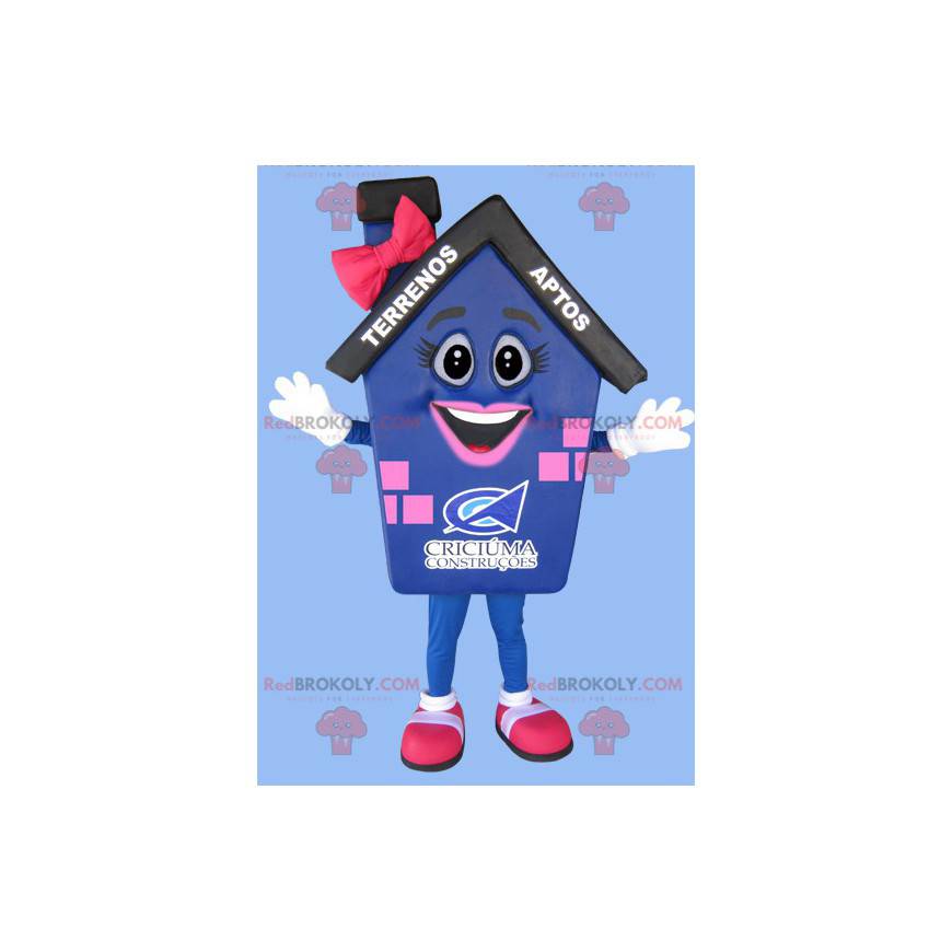 Mascotte de maison bleue rose et noire géante - Redbrokoly.com