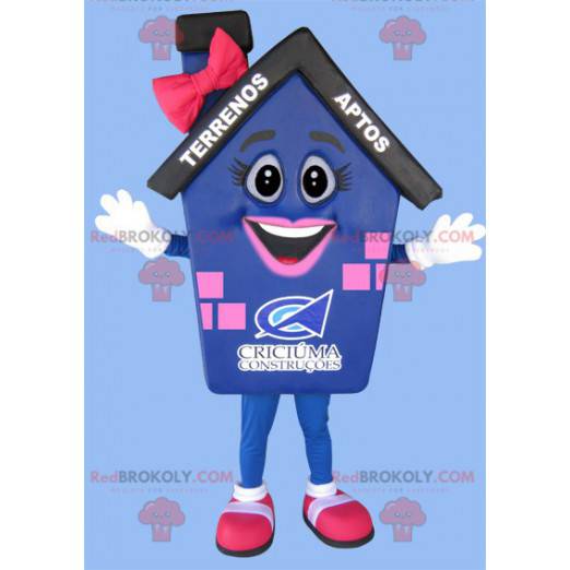 Mascotte de maison bleue rose et noire géante - Redbrokoly.com