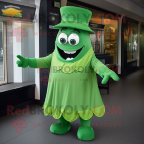 Green Goulash mascot costume character dressed with a A-Line Dress and Cufflinks