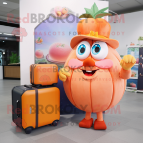 Peach King mascot costume character dressed with a Midi Dress and Briefcases