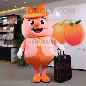 Peach King mascot costume character dressed with a Midi Dress and Briefcases