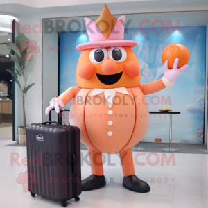 Peach King mascot costume character dressed with a Midi Dress and Briefcases