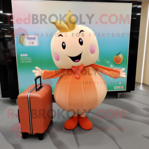 Peach King mascot costume character dressed with a Midi Dress and Briefcases