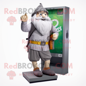 Gray Wizard mascot costume character dressed with a Cargo Shorts and Smartwatches
