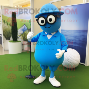 Blue Golf Ball mascot costume character dressed with a Trousers and Reading glasses