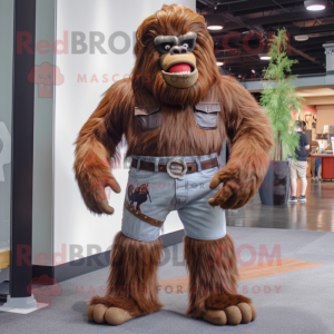 Brown Sasquatch mascot costume character dressed with a Boyfriend Jeans and Belts