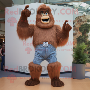 Brown Sasquatch mascot costume character dressed with a Boyfriend Jeans and Belts
