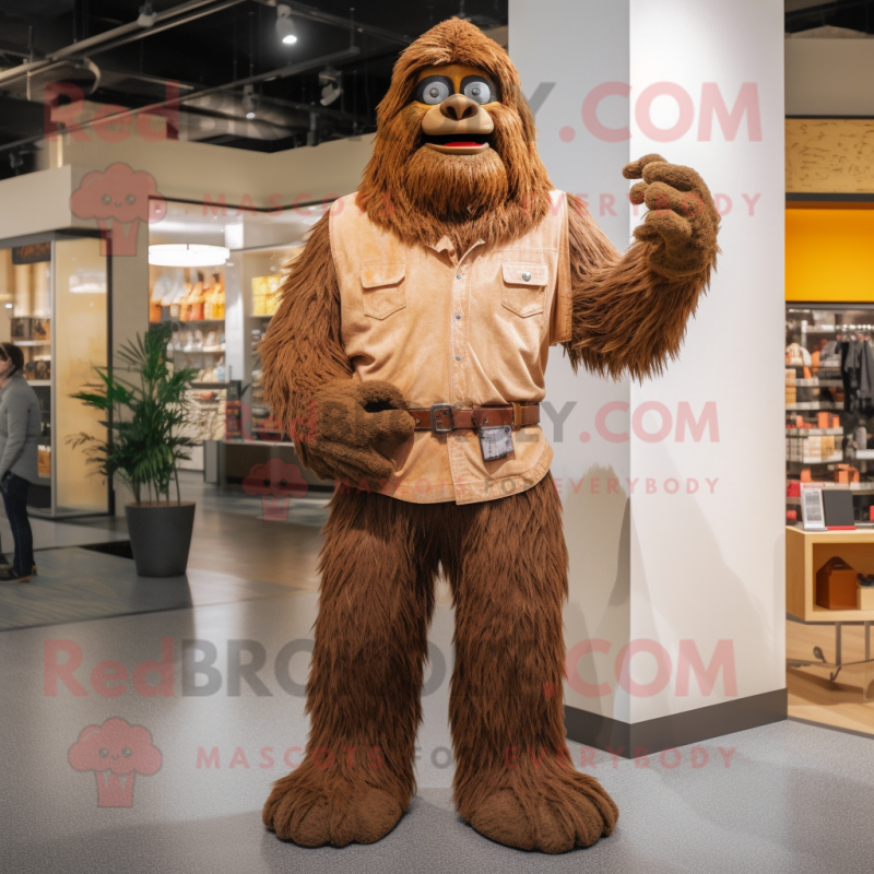 Brown Sasquatch mascot costume character dressed with a Boyfriend Jeans and Belts Brown Sasquatch mascot costume character dressed with a Boyfriend Jeans and Belts