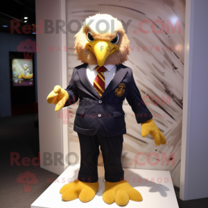 Gold Eagle mascot costume character dressed with a Suit Jacket and Keychains