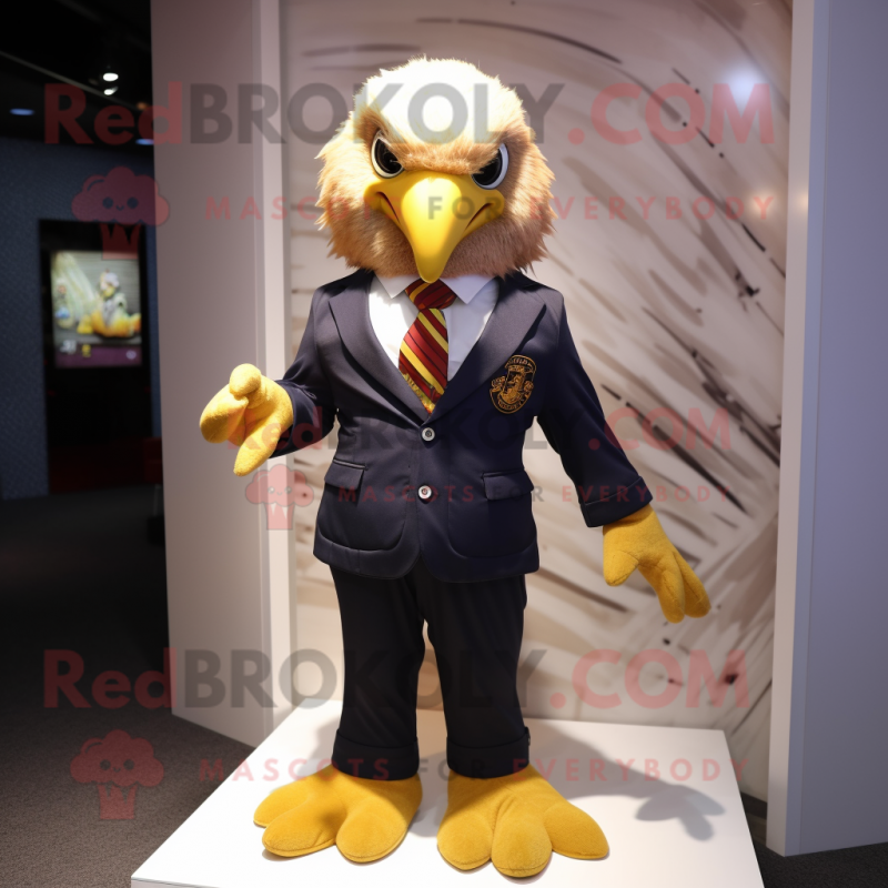 Gold Eagle mascot costume character dressed with a Suit Jacket and Keychains