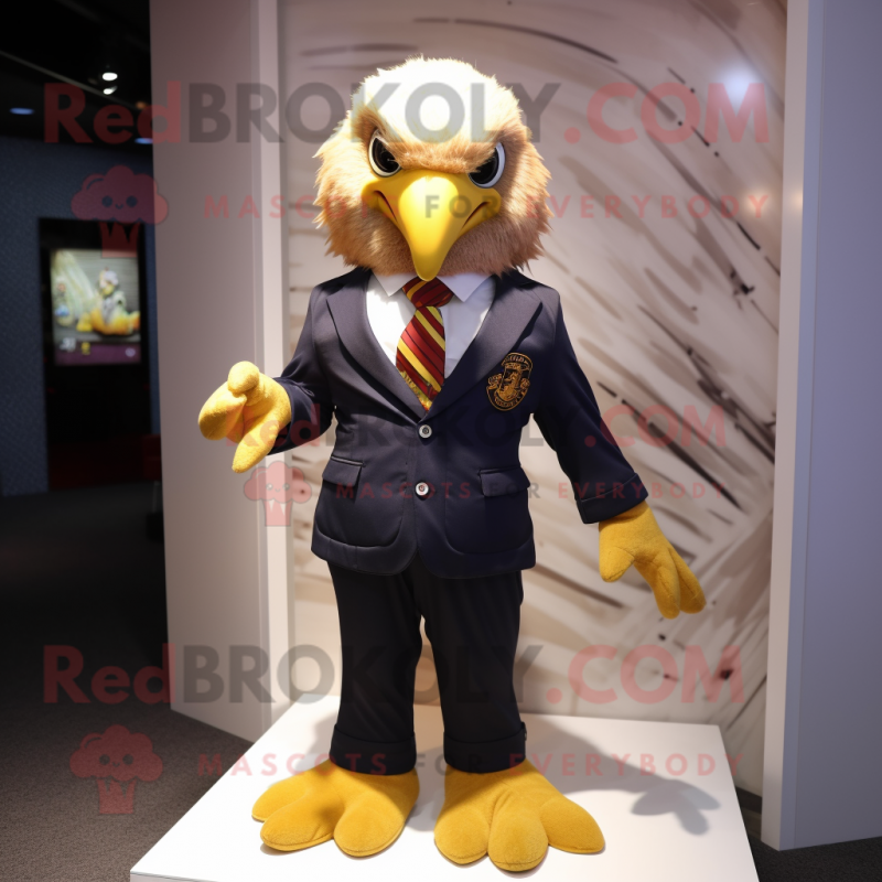Gold Eagle mascot costume character dressed with a Suit Jacket and Keychains Gold Eagle mascot costume character dressed with a Suit Jacket and Keychains
