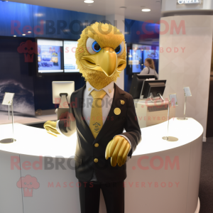 Gold Eagle mascot costume character dressed with a Suit Jacket and Keychains