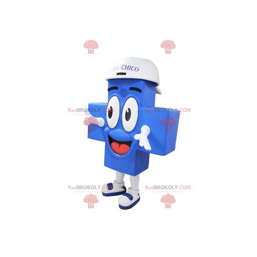 Giant and smiling blue cross mascot - Redbrokoly.com