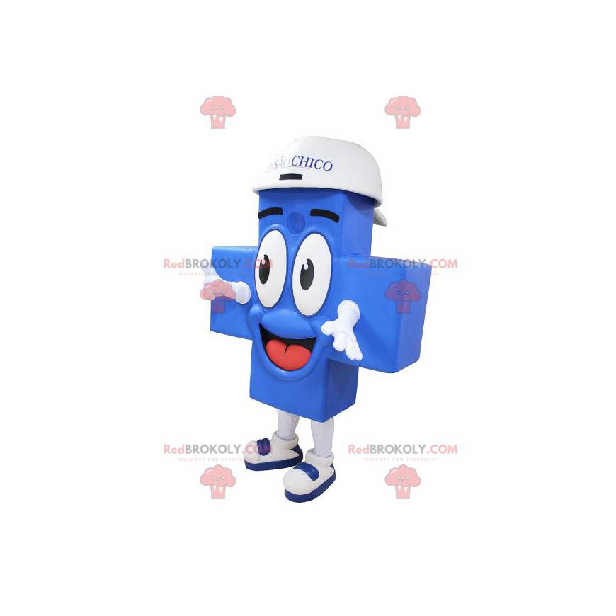 Mascotte de croix bleue géante et souriante - Redbrokoly.com