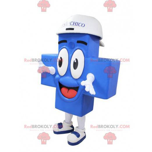 Giant and smiling blue cross mascot - Redbrokoly.com