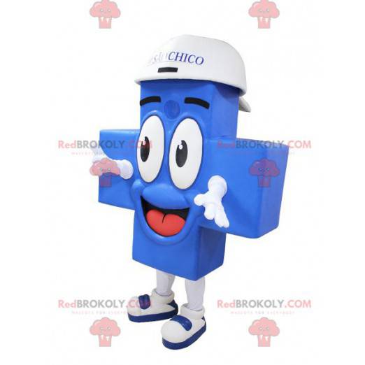 Mascotte croce blu gigante e sorridente - Redbrokoly.com