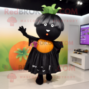 Black Turnip mascot costume character dressed with a Mini Dress and Hairpins