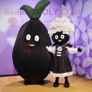 Black Turnip mascot costume character dressed with a Mini Dress and Hairpins