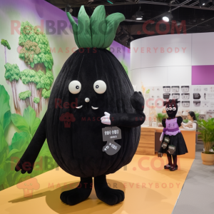 Black Turnip mascot costume character dressed with a Mini Dress and Hairpins