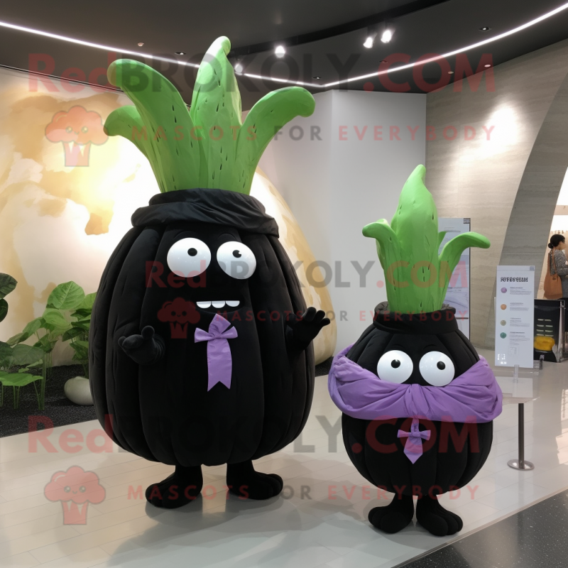 Black Turnip mascot costume character dressed with a Mini Dress and Hairpins Black Turnip mascot costume character dressed with a Mini Dress and Hairpins