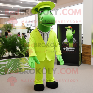 Lime Green Quagga mascot costume character dressed with a Suit Pants and Caps