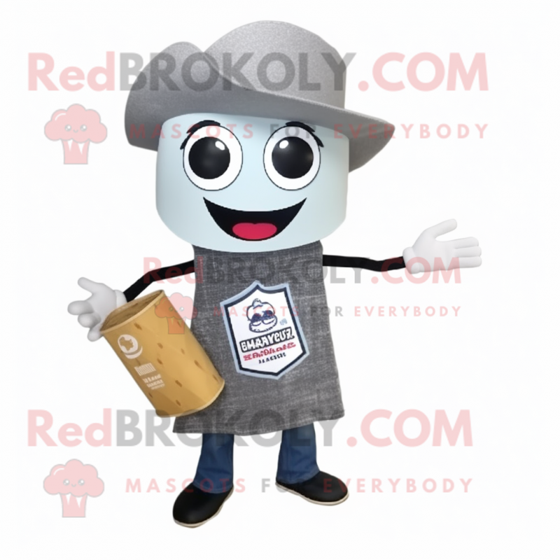 Gray Enchiladas mascot costume character dressed with a Flare Jeans and Clutch bags Gray Enchiladas mascot costume character dressed with a Flare Jeans and Clutch bags