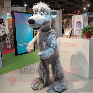 Silver Dog mascot costume character dressed with a Dress and Anklets