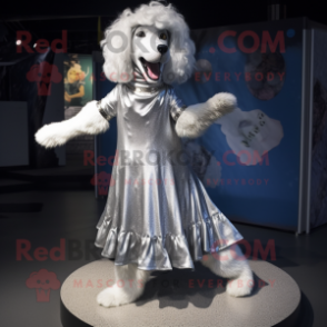 Silver Dog mascot costume character dressed with a Dress and Anklets