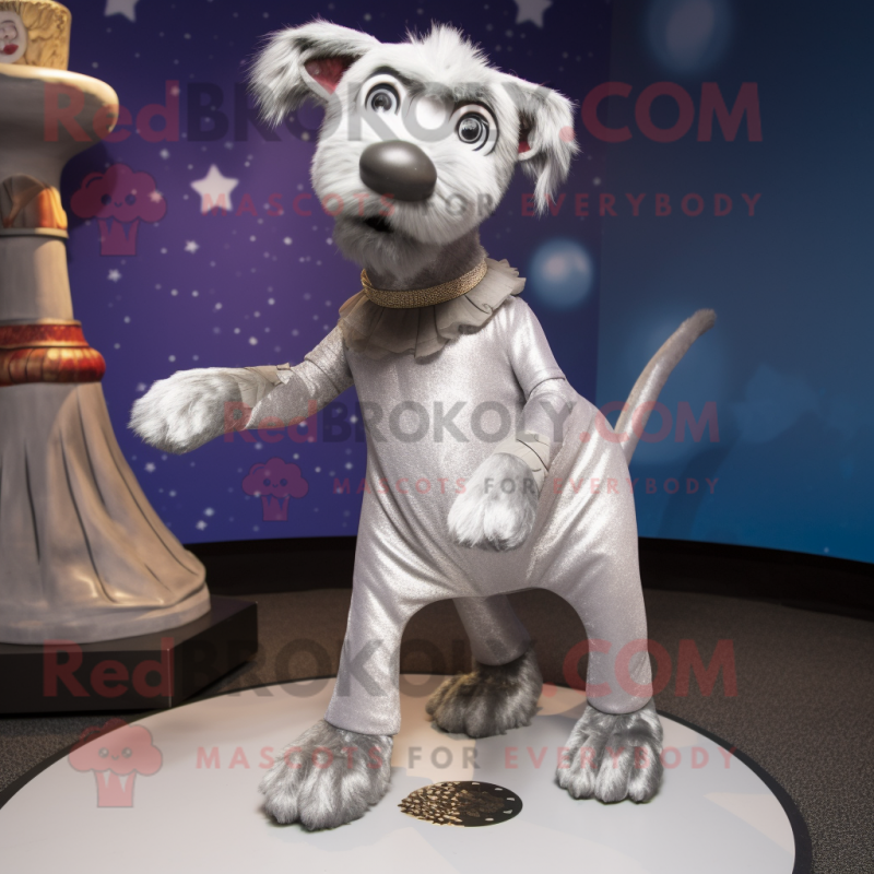 Silver Dog mascot costume character dressed with a Dress and Anklets