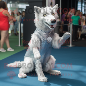Silver Dog mascot costume character dressed with a Dress and Anklets