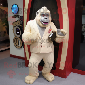 Cream Gorilla mascot costume character dressed with a Blazer and Clutch bags